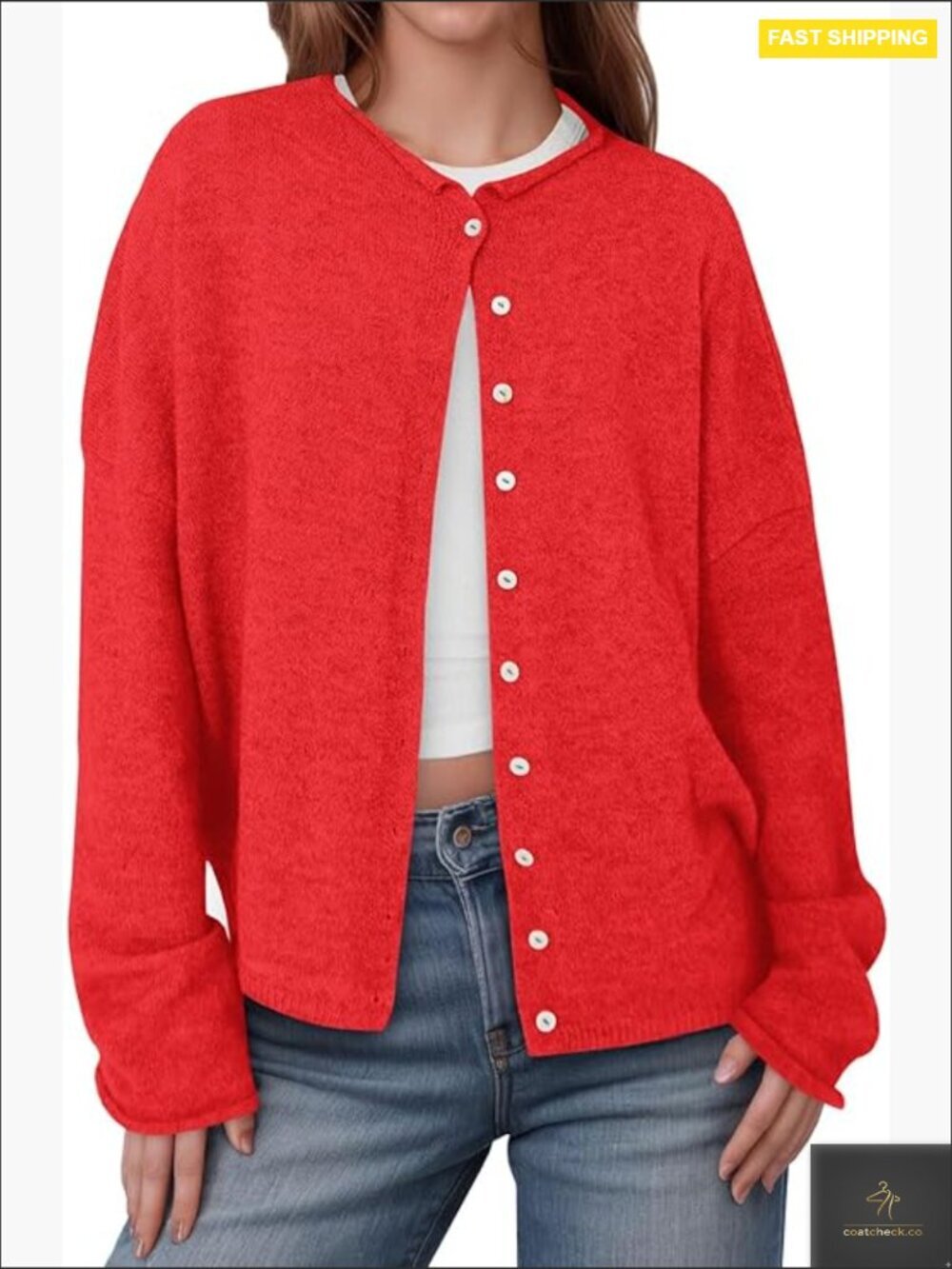 Button Up Cardigan Sweater Long Sleeve Crew Neck Fall Lightweight Knit Loose Top